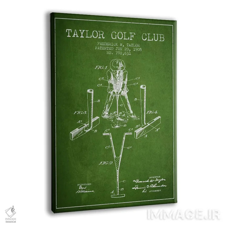 تابلو نقشهٔ ثبت اختراع چوب گلف تیلور (سبز) اثر پیکسل کهنه (استودیو/نام هنری) - نمای پرسپکتیو محصول