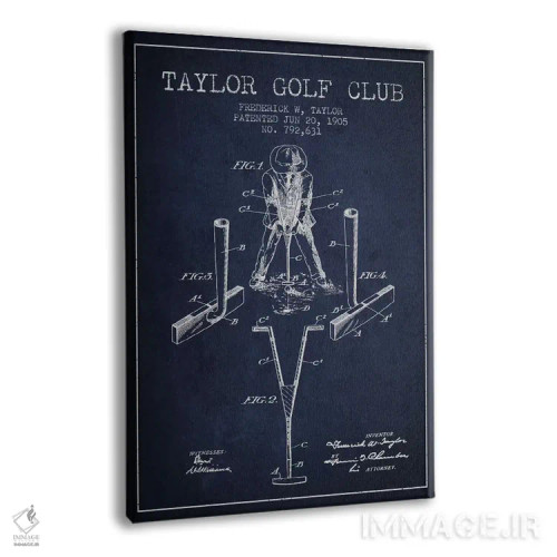 تابلو نقشهٔ ثبت اختراع چوب گلف تیلور (آبی سرمهای) اثر پیکسل کهنه (استودیو/نام هنری) - نمای پرسپکتیو محصول