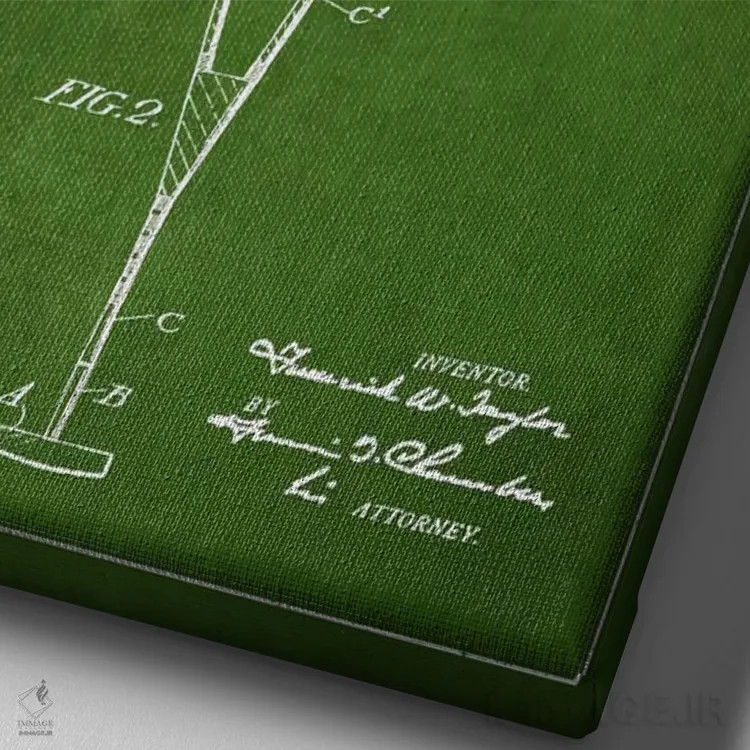 تابلو نقشهٔ ثبت اختراع چوب گلف تیلور (سبز) اثر پیکسل کهنه (استودیو/نام هنری) - نمای نزدیک بافت بوم