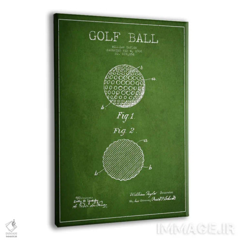 تابلو نقشهٔ ثبت اختراع توپ گلف (سبز) اثر پیکسل کهنه (استودیو/نام هنری) - نمای پرسپکتیو محصول