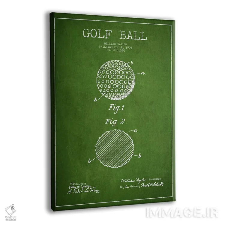 تابلو نقشهٔ ثبت اختراع توپ گلف (سبز) اثر پیکسل کهنه (استودیو/نام هنری) - نمای پرسپکتیو محصول