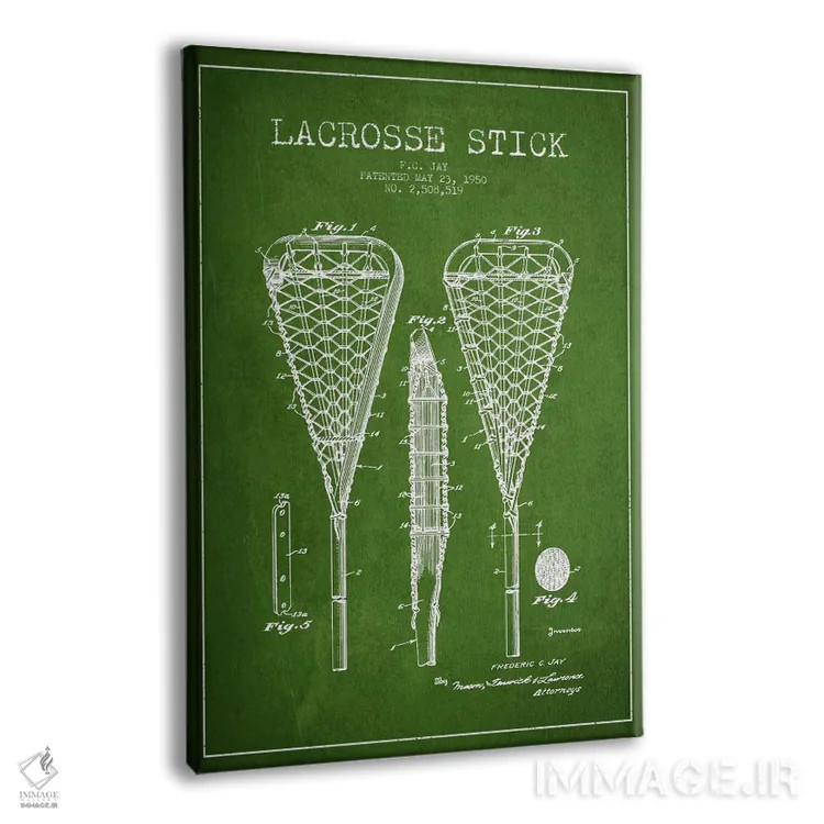 تابلو نقشهٔ ثبت اختراع چوب لاکراس (سبز) اثر پیکسل کهنه (استودیو/نام هنری) - نمای پرسپکتیو محصول