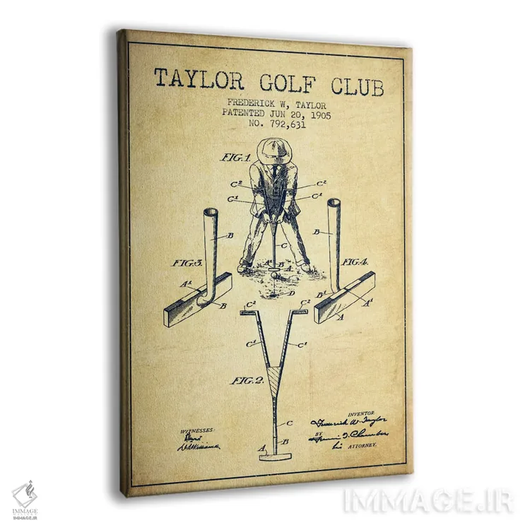 تابلو نقشهٔ ثبت اختراع چوب گلف تیلور قدیمی اثر پیکسل کهنه (استودیو/نام هنری) - نمای پرسپکتیو محصول