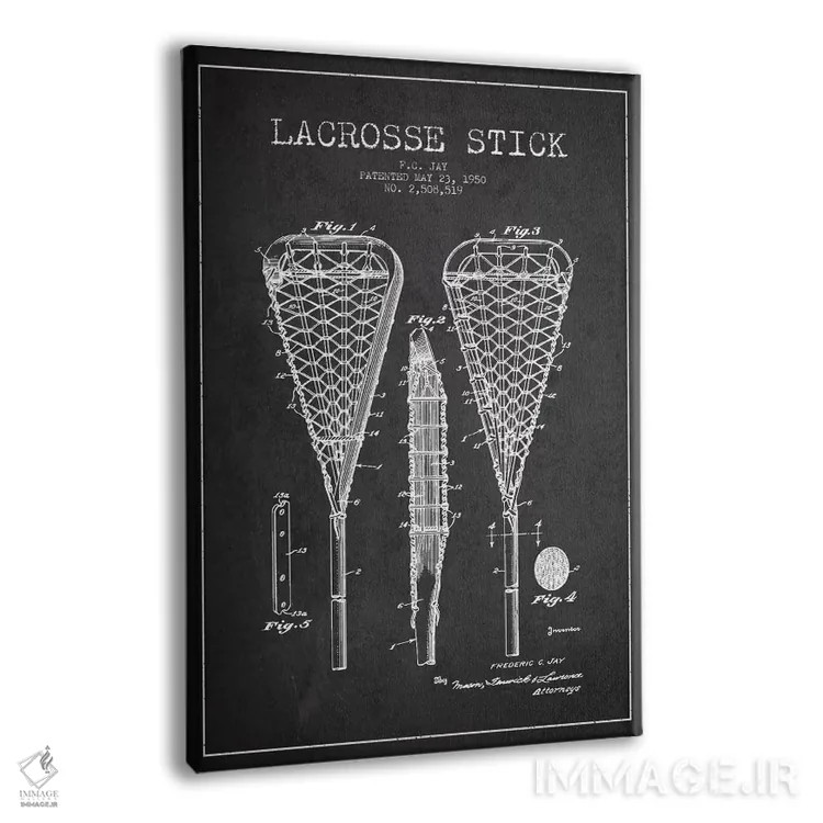 تابلو نقشهٔ ثبت اختراع چوب لاکراس (زغالسنگی) اثر پیکسل کهنه (استودیو/نام هنری) - نمای پرسپکتیو محصول