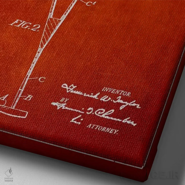 تابلو نقشهٔ ثبت اختراع چوب گلف تیلور (قرمز) اثر پیکسل کهنه (استودیو/نام هنری) - نمای نزدیک بافت بوم