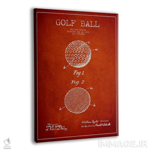 تابلو نقشهٔ ثبت اختراع توپ گلف (قرمز) اثر پیکسل کهنه (استودیو/نام هنری) - نمای پرسپکتیو محصول