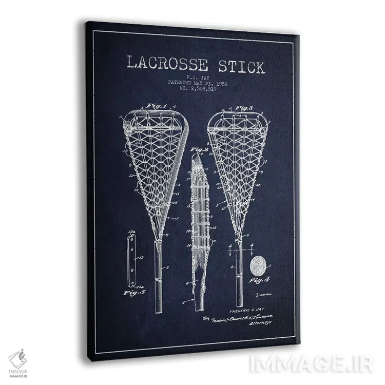 تابلو نقشهٔ ثبت اختراع چوب لاکراس (آبی سرمهای) اثر پیکسل کهنه (استودیو/نام هنری) - نمای پرسپکتیو محصول