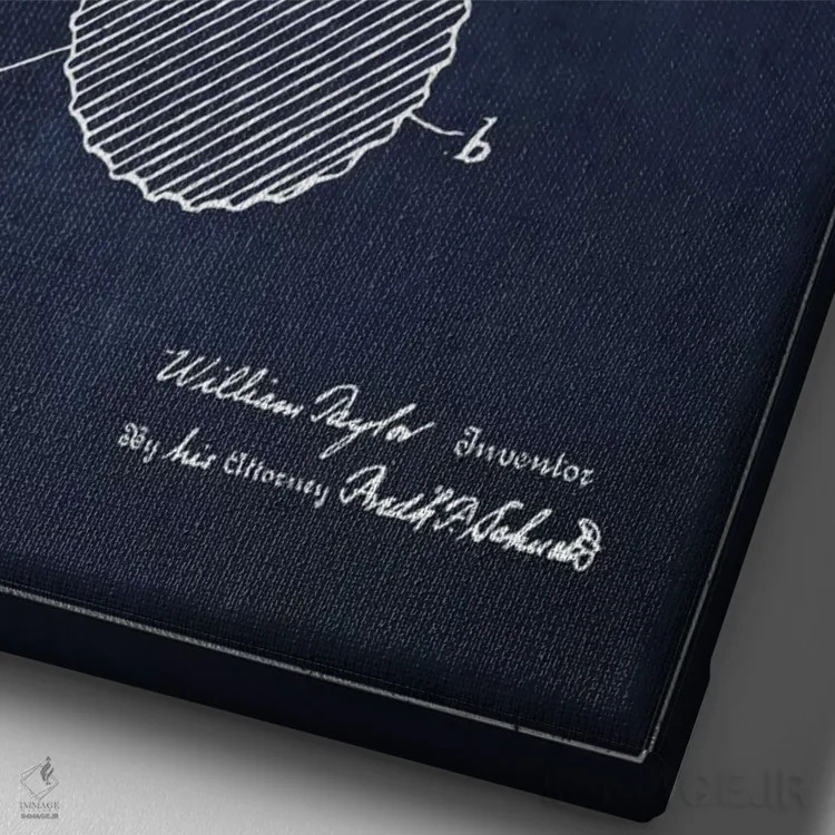 تابلو نقشهٔ ثبت اختراع توپ گلف (آبی سرمهای) اثر پیکسل کهنه (استودیو/نام هنری) - نمای نزدیک بافت بوم