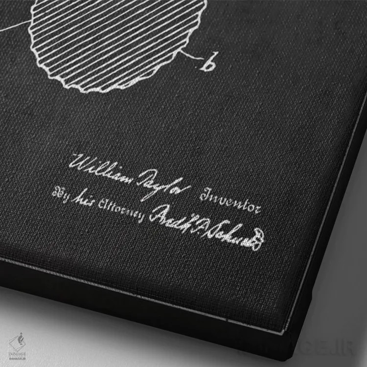 تابلو نقشهٔ ثبت اختراع توپ گلف (زغالسنگی) اثر پیکسل کهنه (استودیو/نام هنری) - نمای نزدیک بافت بوم