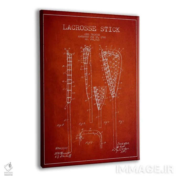 تابلو نقشهٔ ثبت اختراع چوب لاکروس (قرمز) اثر پیکسل کهنه (استودیو/نام هنری) - نمای پرسپکتیو محصول