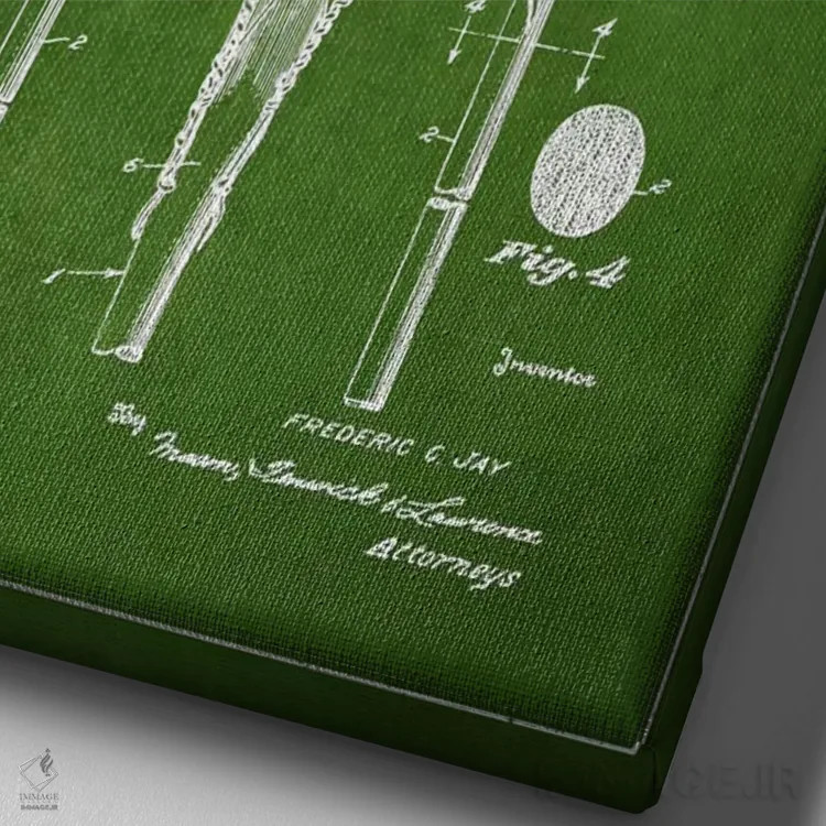 تابلو نقشهٔ ثبت اختراع چوب لاکراس (سبز) اثر پیکسل کهنه (استودیو/نام هنری) - نمای نزدیک بافت بوم