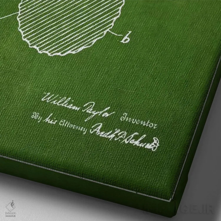 تابلو نقشهٔ ثبت اختراع توپ گلف (سبز) اثر پیکسل کهنه (استودیو/نام هنری) - نمای نزدیک بافت بوم