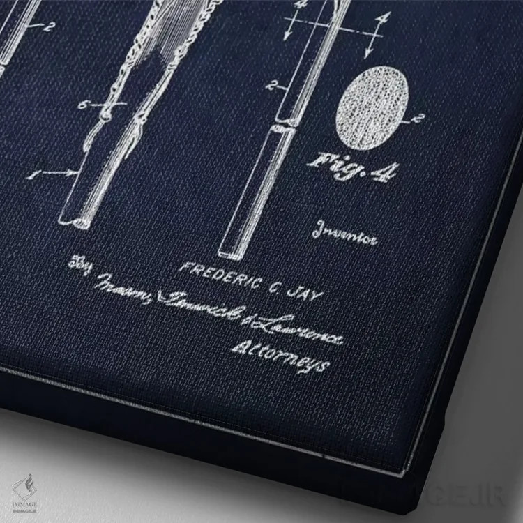 تابلو نقشهٔ ثبت اختراع چوب لاکراس (آبی سرمهای) اثر پیکسل کهنه (استودیو/نام هنری) - نمای نزدیک بافت بوم