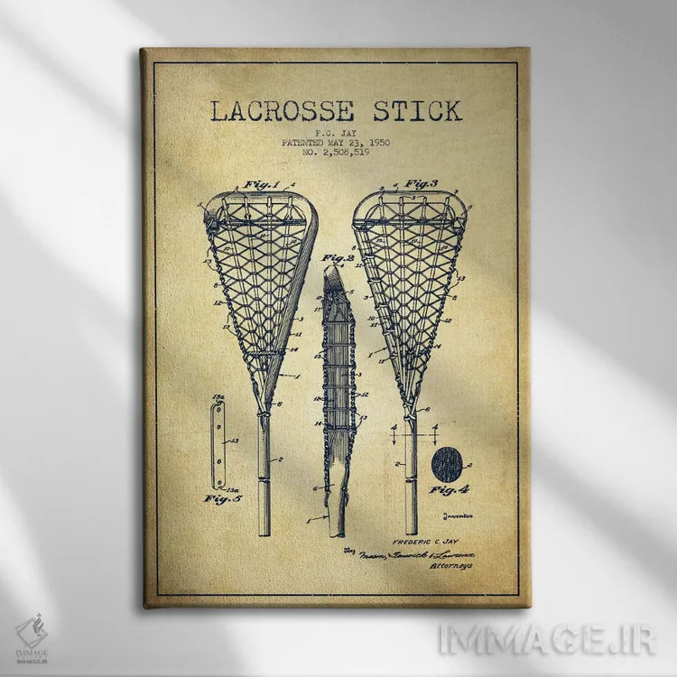 تابلو نقشهٔ ثبت اختراع قدیمی چوب لاکروس اثر پیکسل کهنه (استودیو/نام هنری) - نمای روبهرو روی دیوار