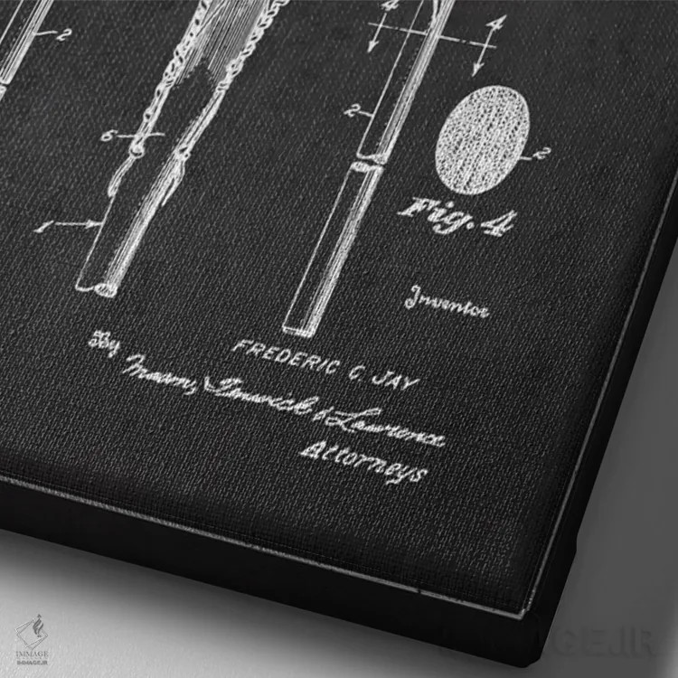 تابلو نقشهٔ ثبت اختراع چوب لاکراس (زغالسنگی) اثر پیکسل کهنه (استودیو/نام هنری) - نمای نزدیک بافت بوم