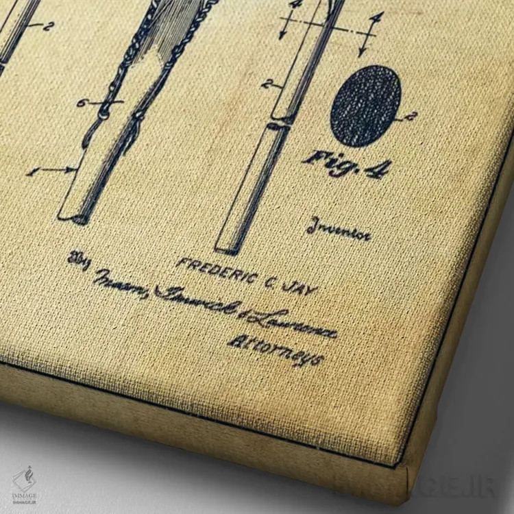 تابلو نقشهٔ ثبت اختراع قدیمی چوب لاکروس اثر پیکسل کهنه (استودیو/نام هنری) - نمای نزدیک بافت بوم