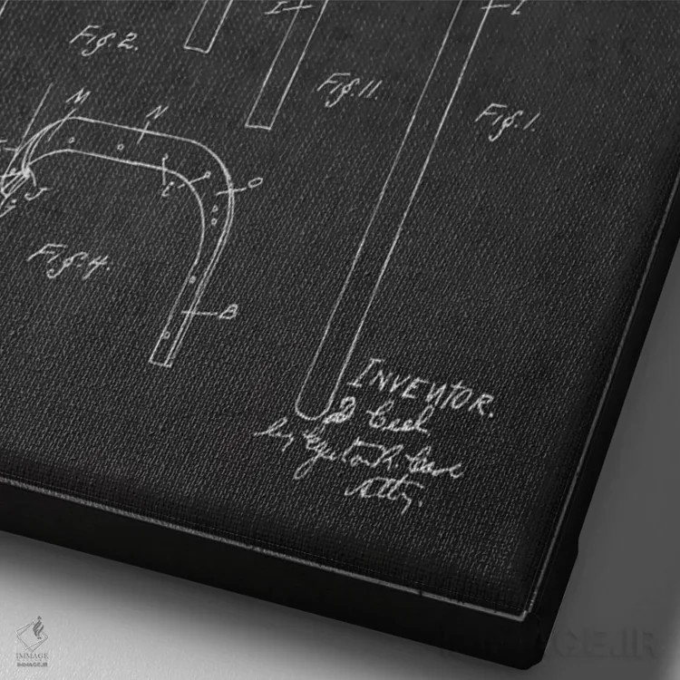 تابلو نقشهٔ ثبت اختراع چوب لاکروس (زغالی) اثر پیکسل کهنه (استودیو/نام هنری) - نمای نزدیک بافت بوم