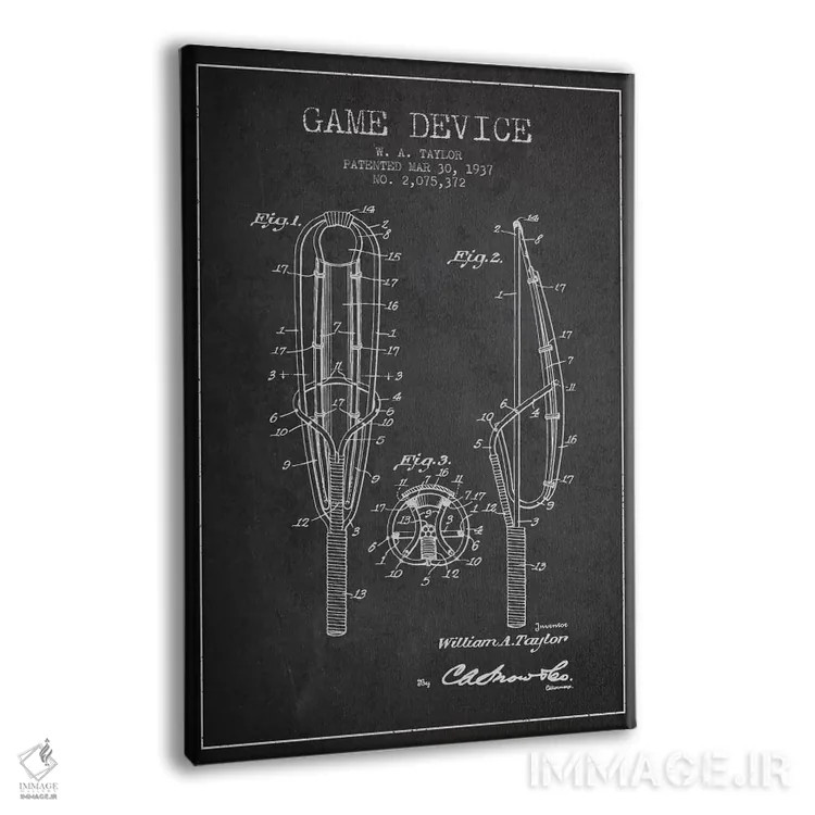 تابلو نقشهٔ ثبت اختراع دستگاه بازی (زغالی) اثر پیکسل کهنه (استودیو/نام هنری) - نمای پرسپکتیو محصول