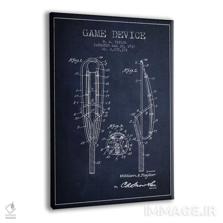 تابلو نقشهٔ ثبت اختراع دستگاه بازی (آبی نفتی) اثر پیکسل کهنه (استودیو/نام هنری) - نمای پرسپکتیو محصول