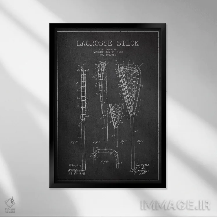 تابلو نقشهٔ ثبت اختراع چوب لاکروس (زغالی) اثر پیکسل کهنه (استودیو/نام هنری) - نمای قابدار مشکی