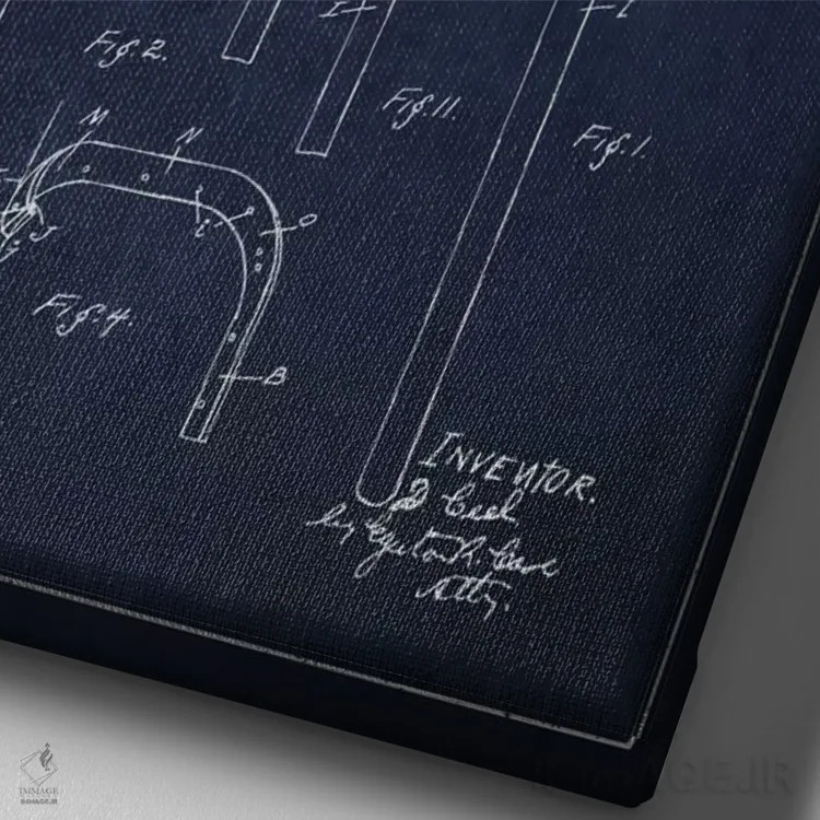 تابلو نقشهٔ ثبت اختراع چوب لاکروس (آبی نفتی) اثر پیکسل کهنه (استودیو/نام هنری) - نمای نزدیک بافت بوم