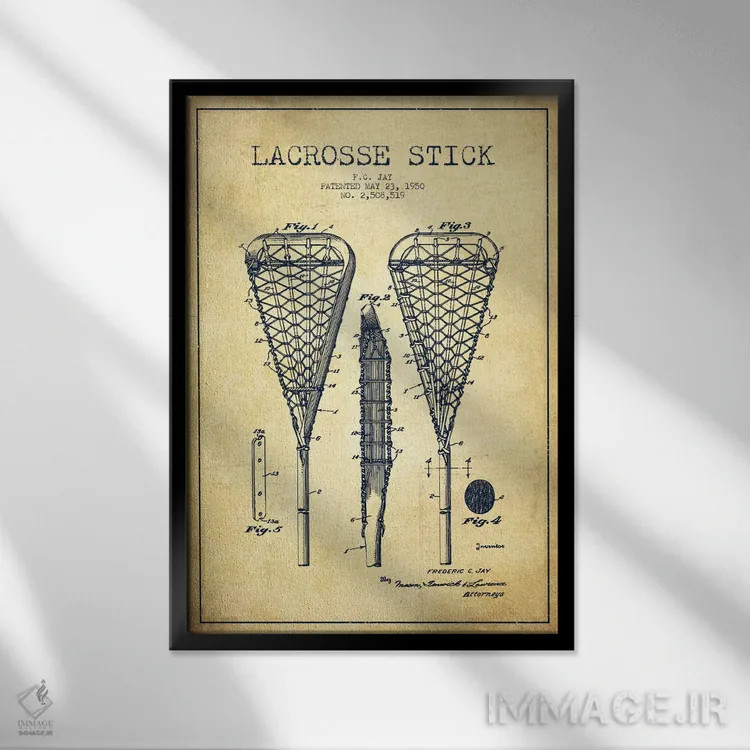 تابلو نقشهٔ ثبت اختراع قدیمی چوب لاکروس اثر پیکسل کهنه (استودیو/نام هنری) - نمای قابدار مشکی