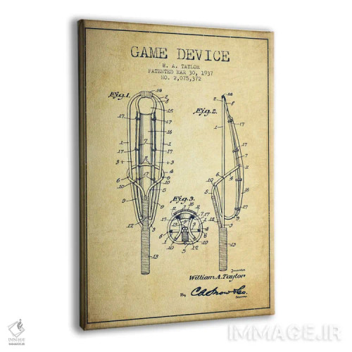 تابلو نقشهٔ ثبت اختراع قدیمی دستگاه بازی اثر پیکسل کهنه (استودیو/نام هنری) - نمای پرسپکتیو محصول