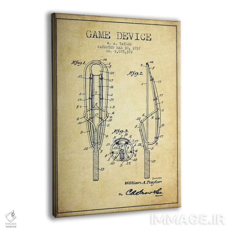 تابلو نقشهٔ ثبت اختراع قدیمی دستگاه بازی اثر پیکسل کهنه (استودیو/نام هنری) - نمای پرسپکتیو محصول