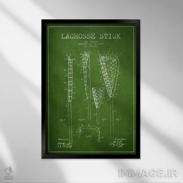 تابلو نقشهٔ ثبت اختراع چوب لاکروس (سبز) اثر پیکسل کهنه (استودیو/نام هنری) - نمای قابدار مشکی