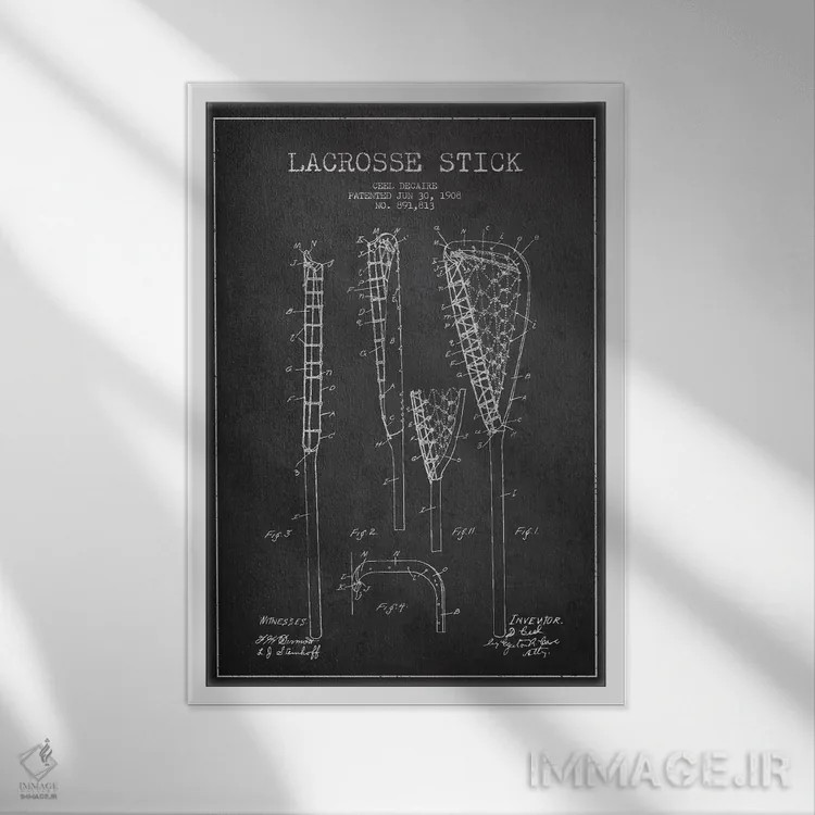 تابلو نقشهٔ ثبت اختراع چوب لاکروس (زغالی) اثر پیکسل کهنه (استودیو/نام هنری) - نمای قابدار سفید