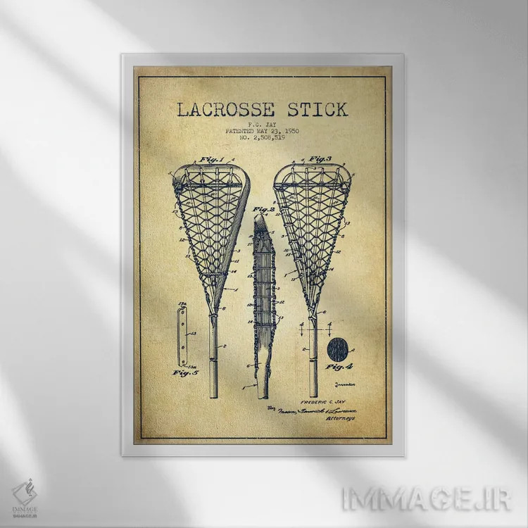 تابلو نقشهٔ ثبت اختراع قدیمی چوب لاکروس اثر پیکسل کهنه (استودیو/نام هنری) - نمای قابدار سفید