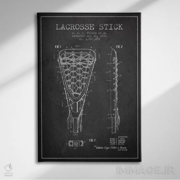 تابلو نقشهٔ ثبت اختراع چوب لاکروس (زغالی) اثر پیکسل کهنه (استودیو/نام هنری) - نمای روبهرو روی دیوار