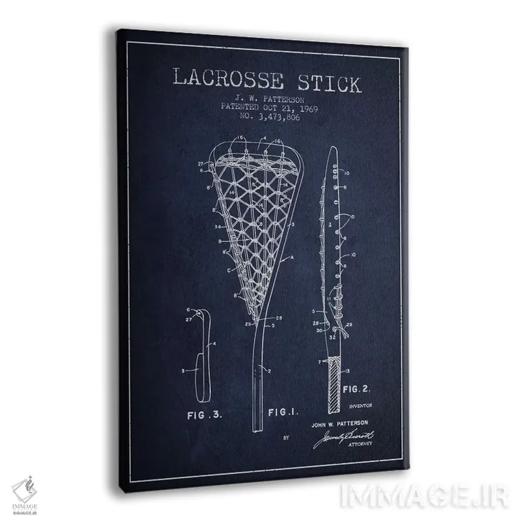 تابلو نقشهٔ ثبت اختراع چوب لاکروس (آبی نفتی) اثر پیکسل کهنه (استودیو/نام هنری) - نمای پرسپکتیو محصول