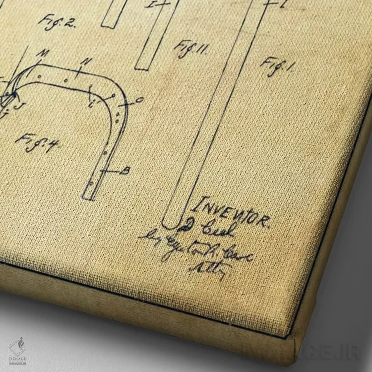 تابلو نقشهٔ ثبت اختراع قدیمی چوب لاکروس اثر پیکسل کهنه (استودیو/نام هنری) - نمای نزدیک بافت بوم