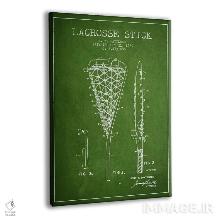 تابلو نقشهٔ ثبت اختراع چوب لاکروس (سبز) اثر پیکسل کهنه (استودیو/نام هنری) - نمای پرسپکتیو محصول