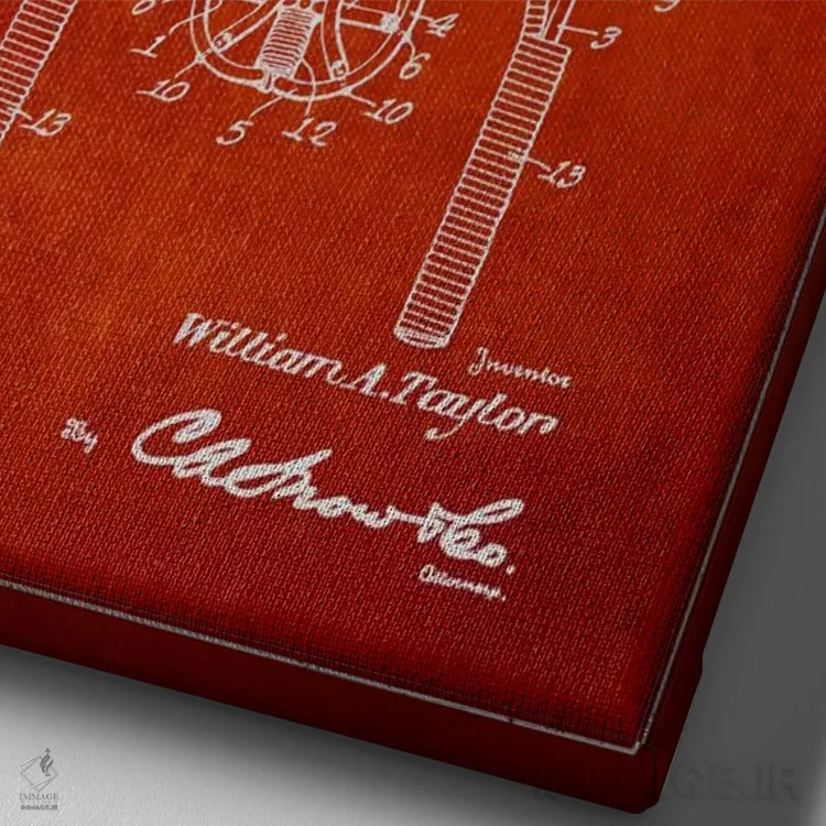 تابلو نقشهٔ ثبت اختراع دستگاه بازی (قرمز) اثر پیکسل کهنه (استودیو/نام هنری) - نمای نزدیک بافت بوم