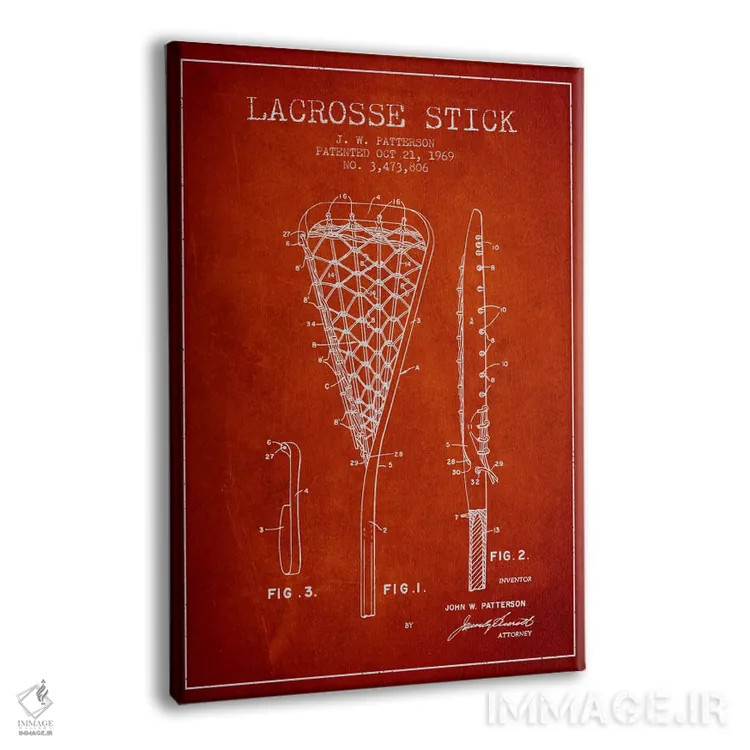 تابلو نقشهٔ ثبت اختراع چوب لاکروس (قرمز) اثر پیکسل کهنه (استودیو/نام هنری) - نمای پرسپکتیو محصول