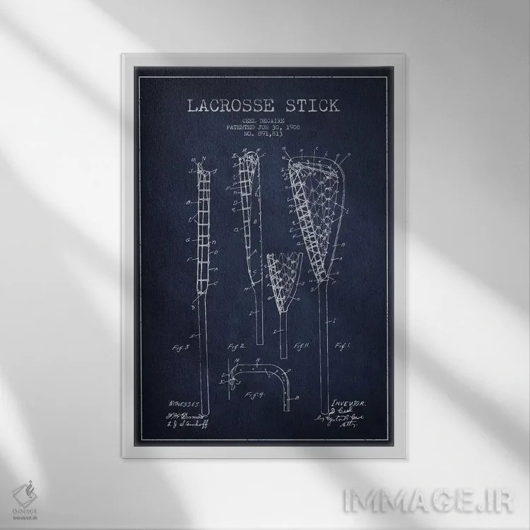 تابلو نقشهٔ ثبت اختراع چوب لاکروس (آبی نفتی) اثر پیکسل کهنه (استودیو/نام هنری) - نمای قابدار سفید
