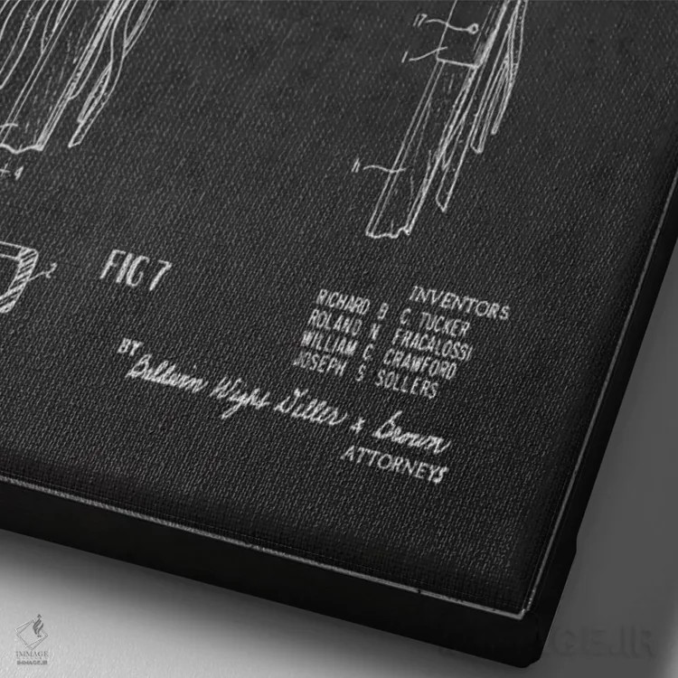 تابلو نقشهٔ ثبت اختراع چوب لاکروس (زغالی) اثر پیکسل کهنه (استودیو/نام هنری) - نمای نزدیک بافت بوم