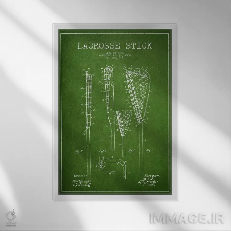 تابلو نقشهٔ ثبت اختراع چوب لاکروس (سبز) اثر پیکسل کهنه (استودیو/نام هنری) - نمای قابدار سفید