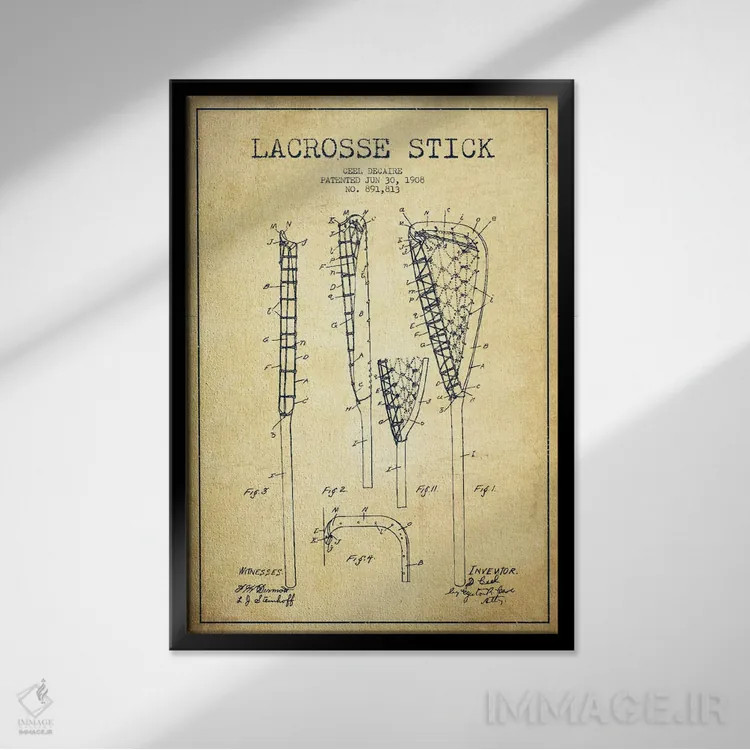 تابلو نقشهٔ ثبت اختراع قدیمی چوب لاکروس اثر پیکسل کهنه (استودیو/نام هنری) - نمای قابدار مشکی