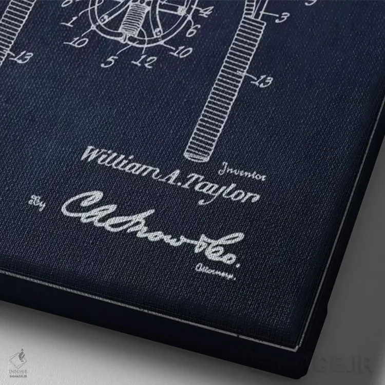 تابلو نقشهٔ ثبت اختراع دستگاه بازی (آبی نفتی) اثر پیکسل کهنه (استودیو/نام هنری) - نمای نزدیک بافت بوم