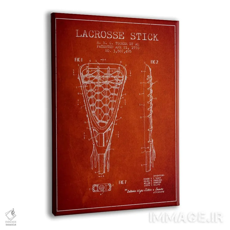 تابلو نقشهٔ ثبت اختراع چوب لاکروس (قرمز) اثر پیکسل کهنه (استودیو/نام هنری) - نمای پرسپکتیو محصول