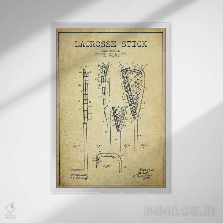 تابلو نقشهٔ ثبت اختراع قدیمی چوب لاکروس اثر پیکسل کهنه (استودیو/نام هنری) - نمای قابدار سفید