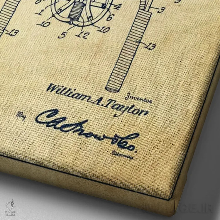 تابلو نقشهٔ ثبت اختراع قدیمی دستگاه بازی اثر پیکسل کهنه (استودیو/نام هنری) - نمای نزدیک بافت بوم