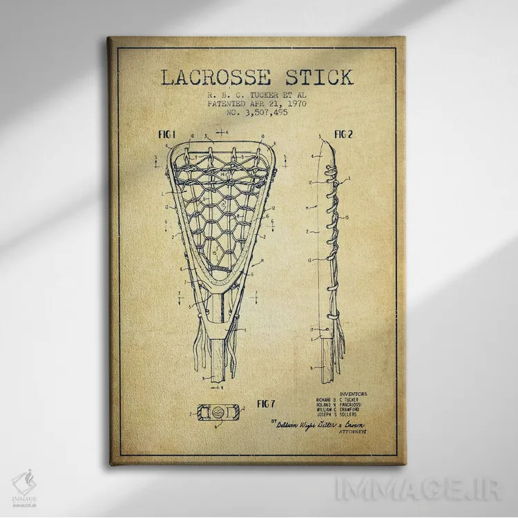 تابلو نقشهٔ ثبت اختراع قدیمی چوب لاکروس اثر پیکسل کهنه (استودیو/نام هنری) - نمای روبهرو روی دیوار