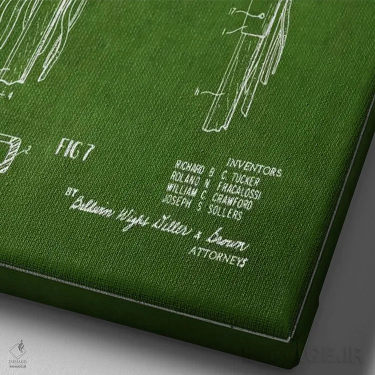 تابلو نقشهٔ ثبت اختراع چوب لاکروس (سبز) اثر پیکسل کهنه (استودیو/نام هنری) - نمای نزدیک بافت بوم