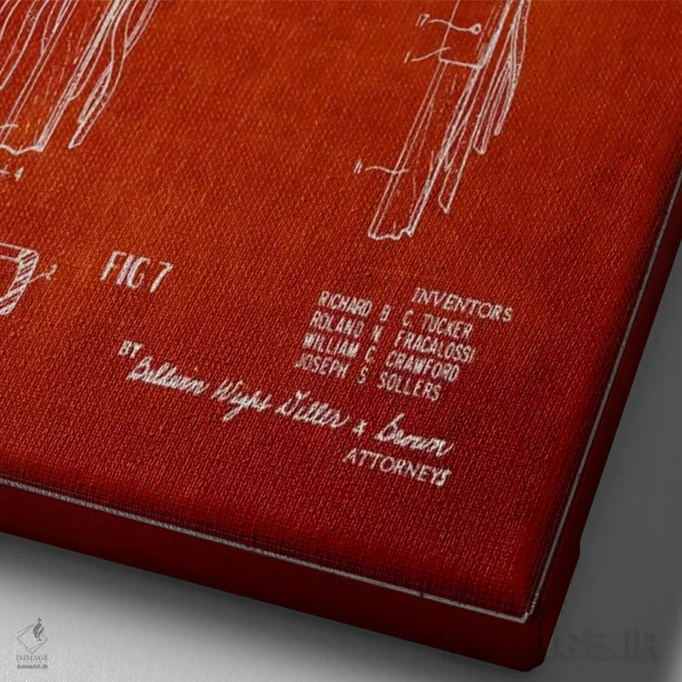 تابلو نقشهٔ ثبت اختراع چوب لاکروس (قرمز) اثر پیکسل کهنه (استودیو/نام هنری) - نمای نزدیک بافت بوم