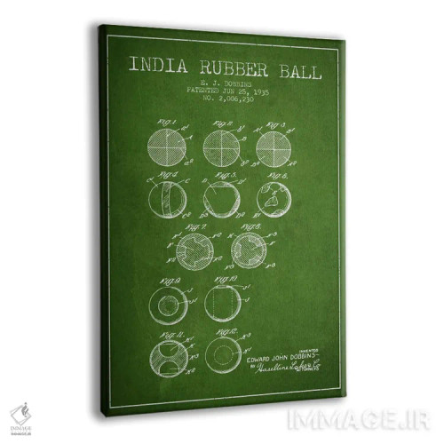 تابلو نقشهٔ ثبت اختراع توپ لاستیکی هندی (سبز) اثر پیکسل کهنه (استودیو/نام هنری) - نمای پرسپکتیو محصول