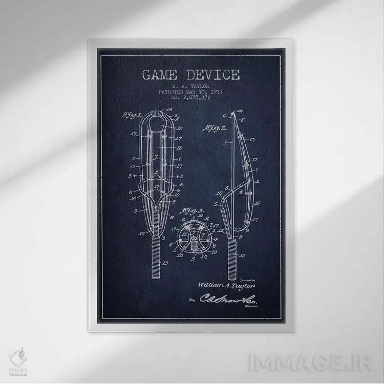 تابلو نقشهٔ ثبت اختراع دستگاه بازی (آبی نفتی) اثر پیکسل کهنه (استودیو/نام هنری) - نمای قابدار سفید